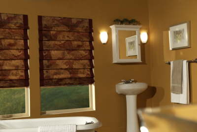 hobbled roman shade in bathroom